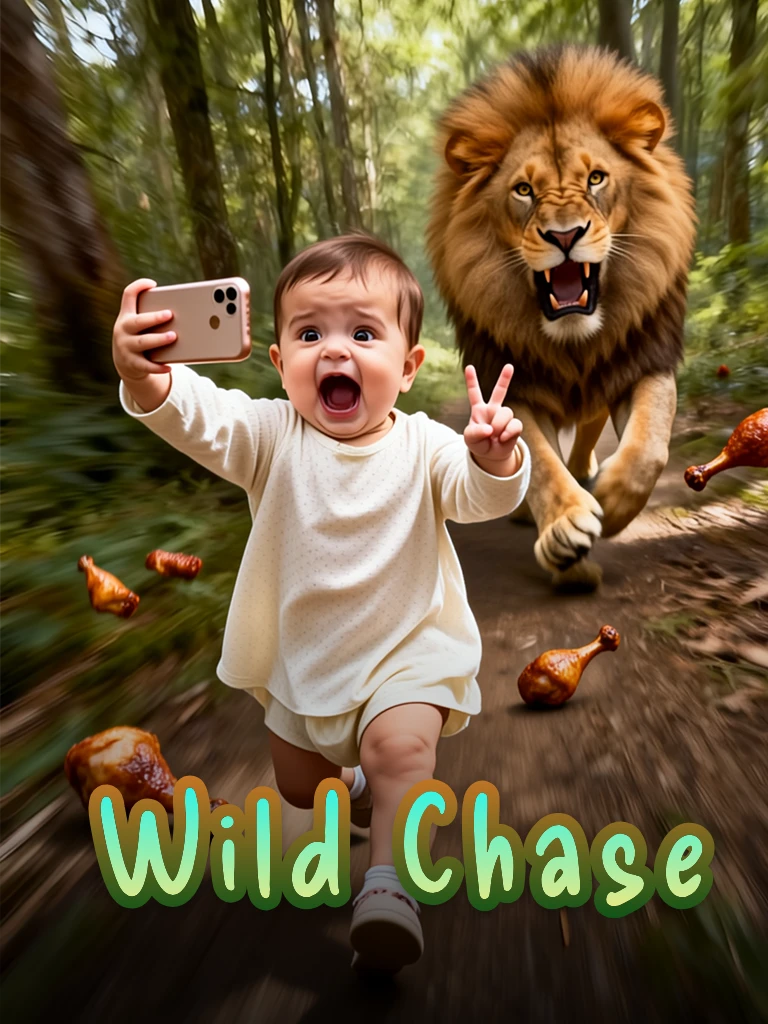 Animal chase selfie template with male character created in Evoke