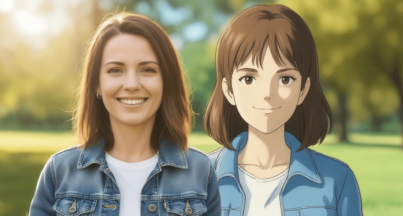 Comparación de Retrato IA Ghibli de Evoke